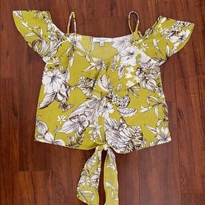 *HP* Sweet Rain Spaghetti Strap Off Shoulder Lime Green Floral Top - Size S